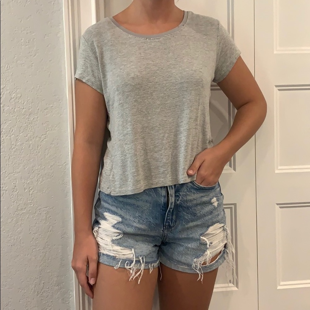 Guess Junior XL Grey and White Striped Tee